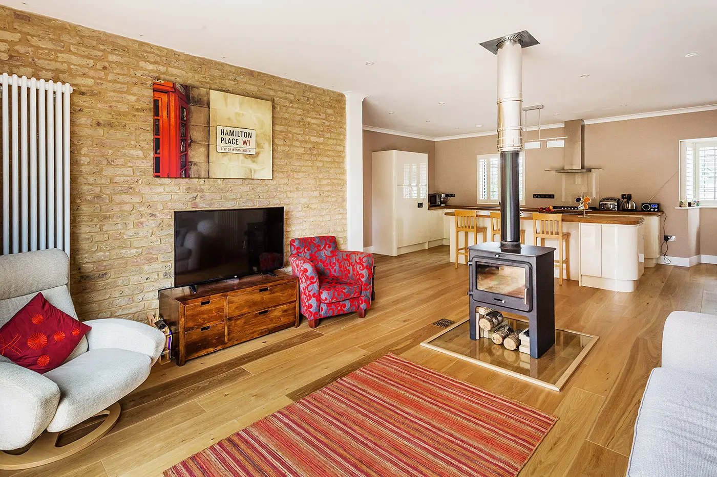 Living room and log burner