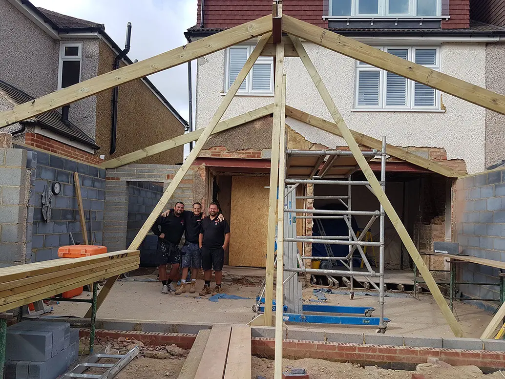 The gable frame rises