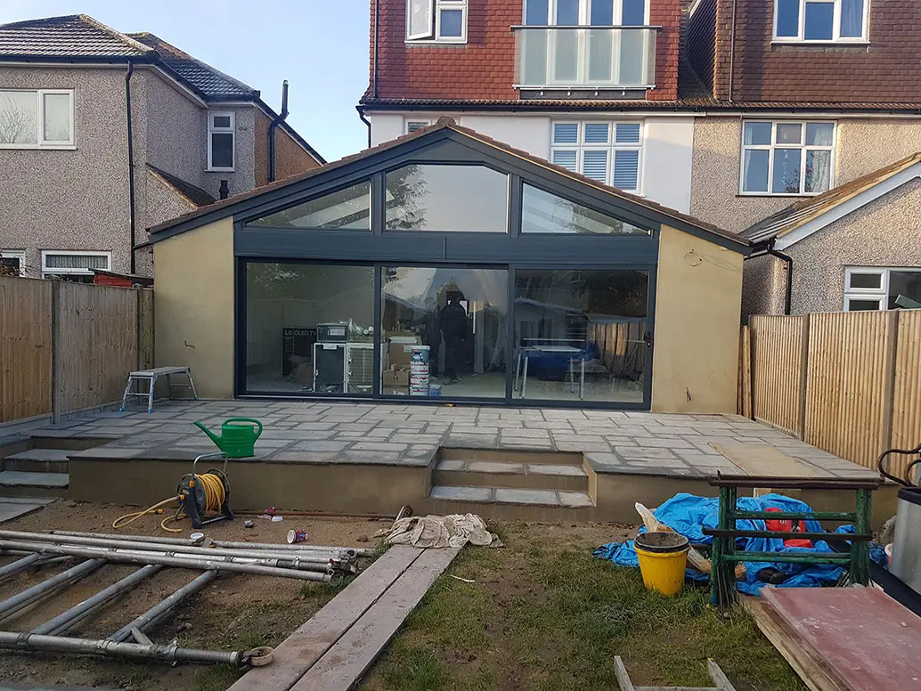 The glazed gable in place
