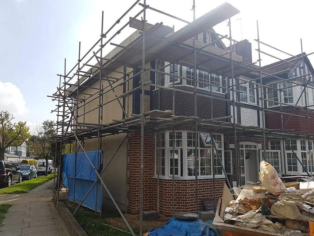 The side extension scaffolded
