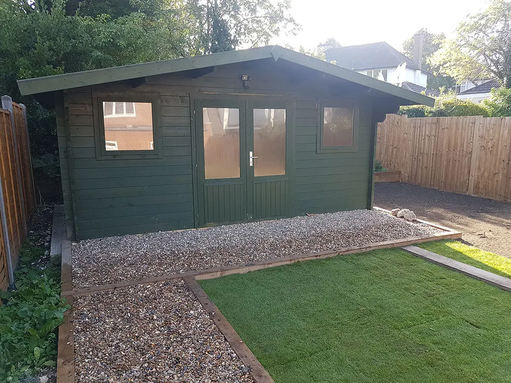 A garden office in deep green