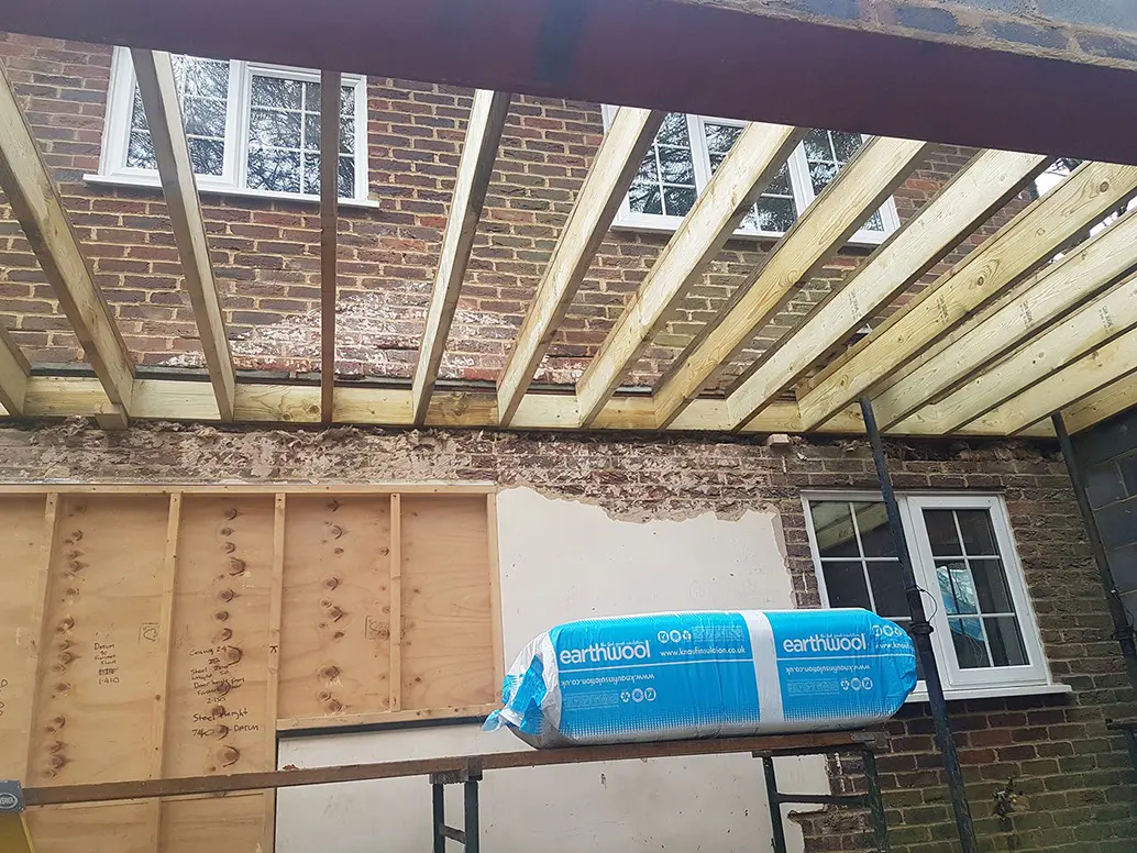 Roof joists over the kitchen
