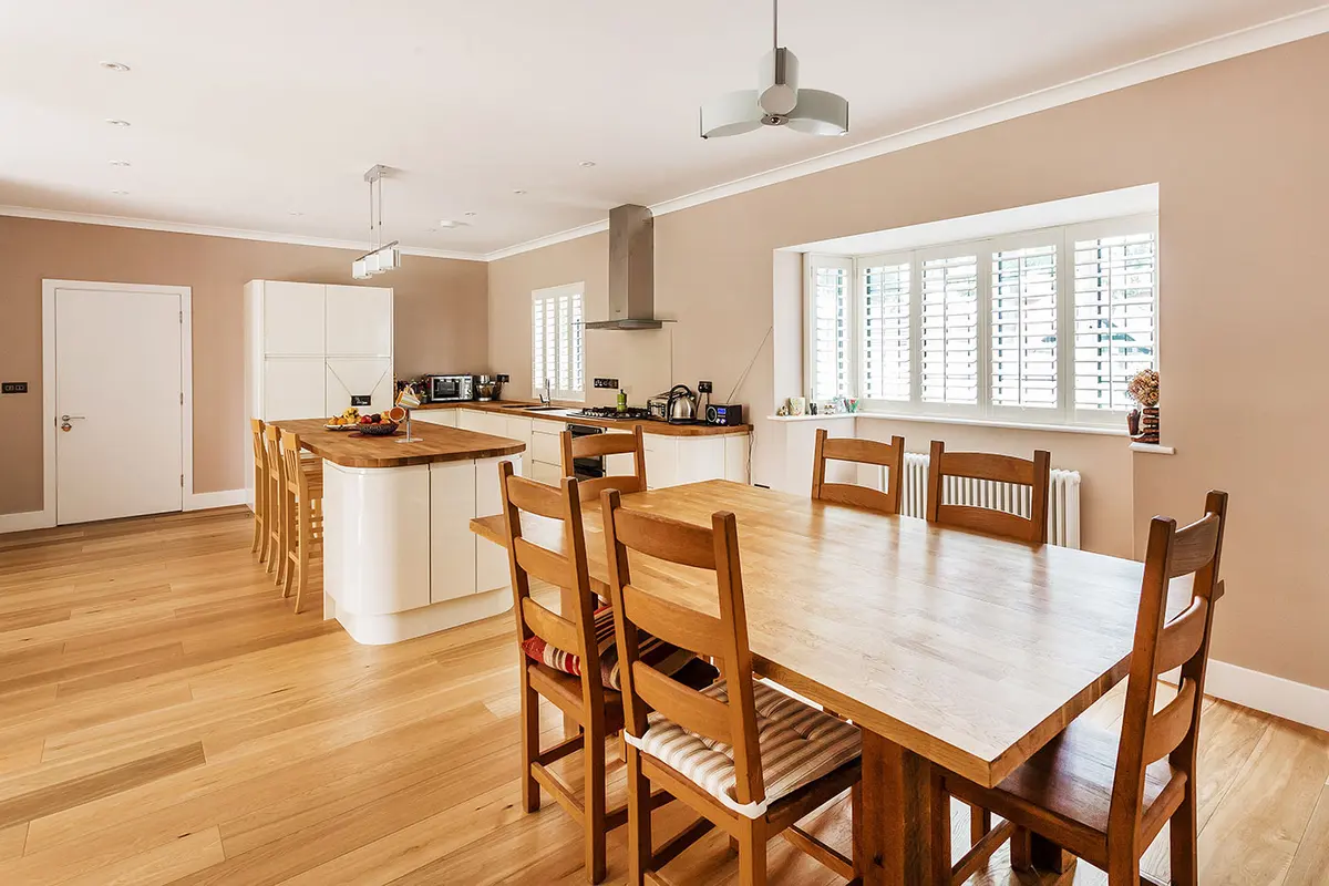 The rebuilt open-plan living space at 66 Beeches Avenue